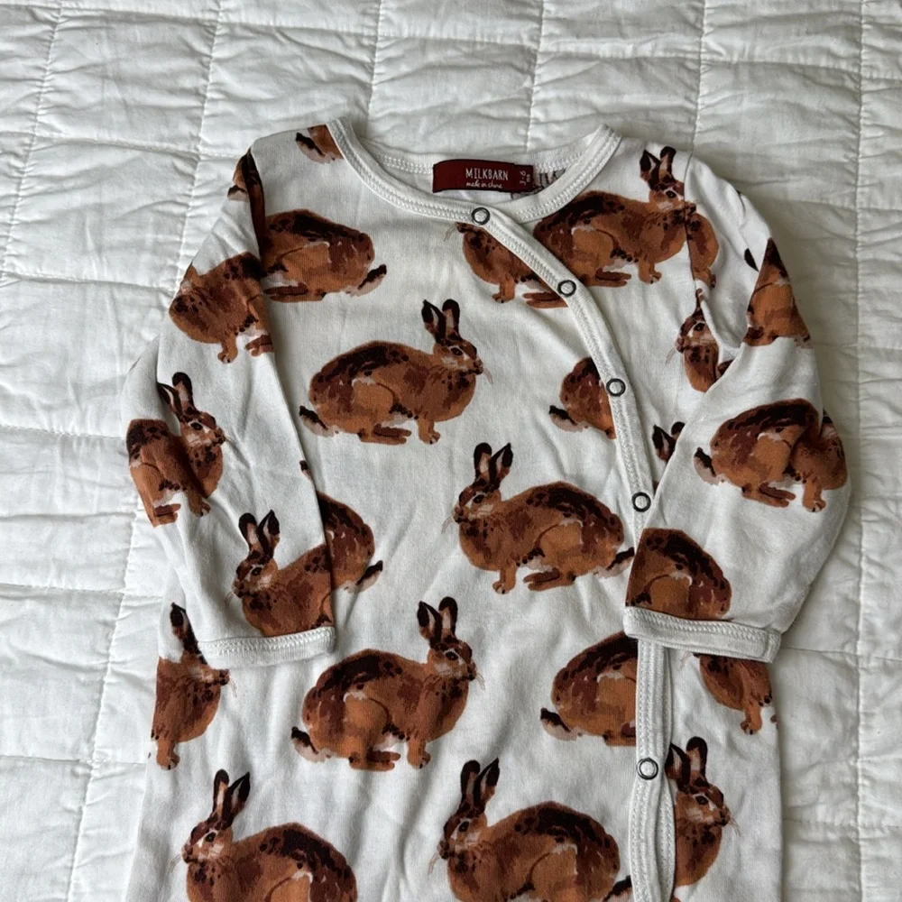 MilkBarn Footed Sleeper Romper Bunny Pajamas 100% organic cotton 3-6 months
